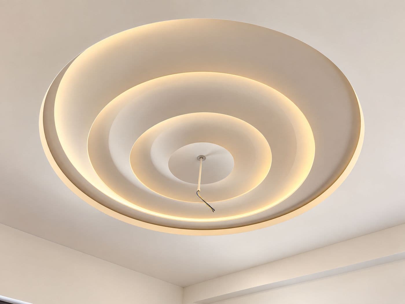 Circular gypsum false ceiling with layered cove lighting