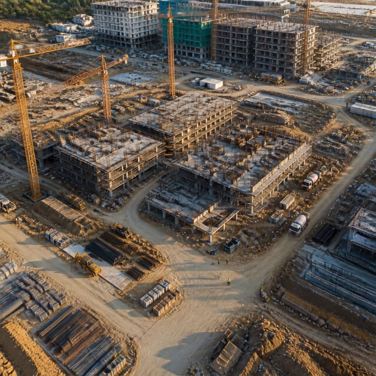 Aerial view of a large residential development under construction