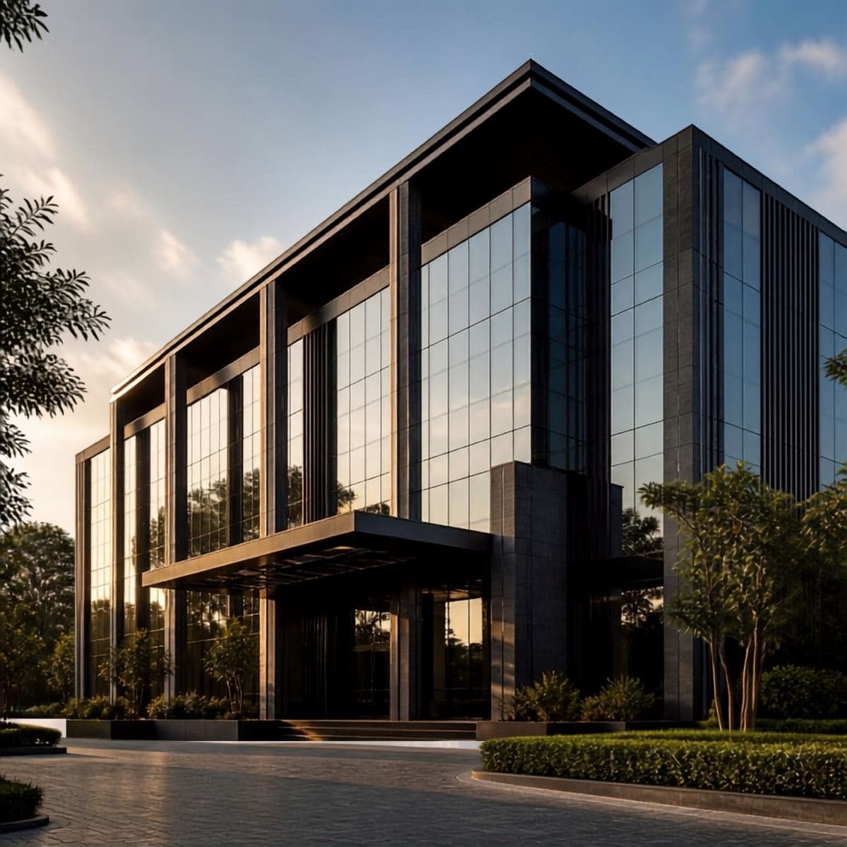 Glass-fronted commercial office building