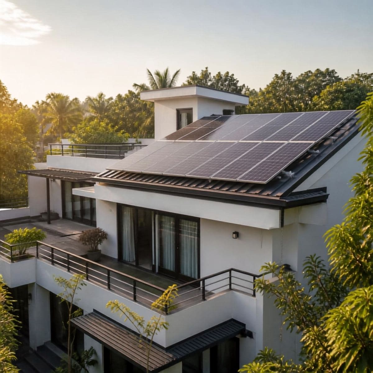 Solar panels on the roof of a house